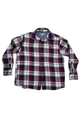 DULUTH TRADING Blue Ridge Relaxed Fit Plaid Shirt Red White Blue Size Large Mens
